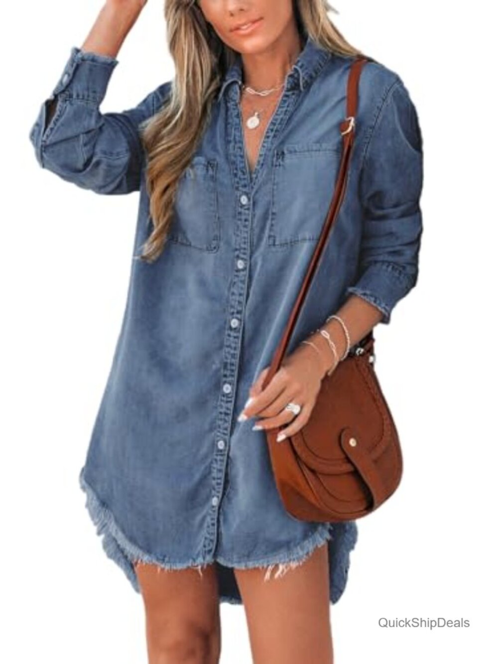 CUPSHE Women's Denim Shirt Dress Long Sleeve Button Down with Pocket